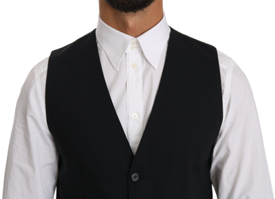 Dolce & Gabbana Blue Waistcoat Formal Stretch Wool Vest In Blue