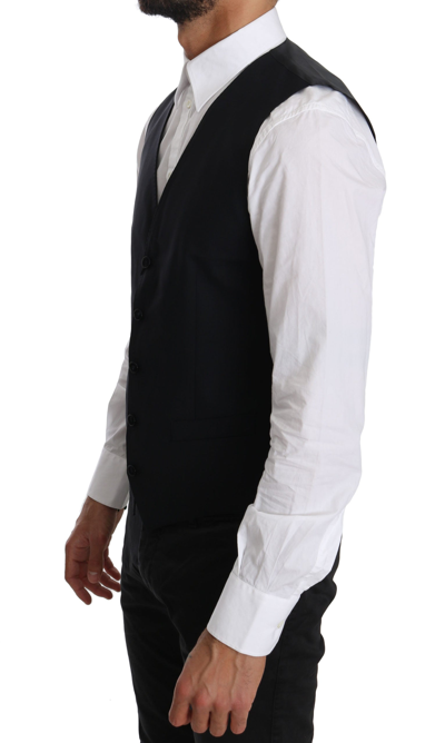 Dolce & Gabbana Blue Waistcoat Formal Stretch Wool Vest In Blue