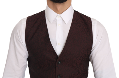 Shop Dolce & Gabbana Bordeaux Brocade Slim Fit Men's Vest