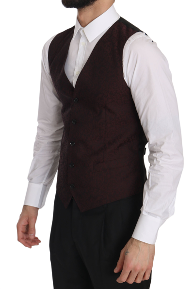 Shop Dolce & Gabbana Bordeaux Brocade Slim Fit Men's Vest