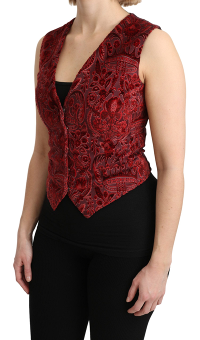 Shop Dolce & Gabbana Bordeaux Brocade Waistcoat Vest Cotton Women's Top