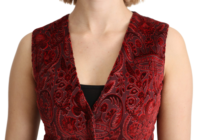 Shop Dolce & Gabbana Bordeaux Brocade Waistcoat Vest Cotton Women's Top