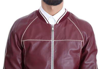 Shop Dolce & Gabbana Bordeaux Lambskin Bomber Stitched Men's Jacket