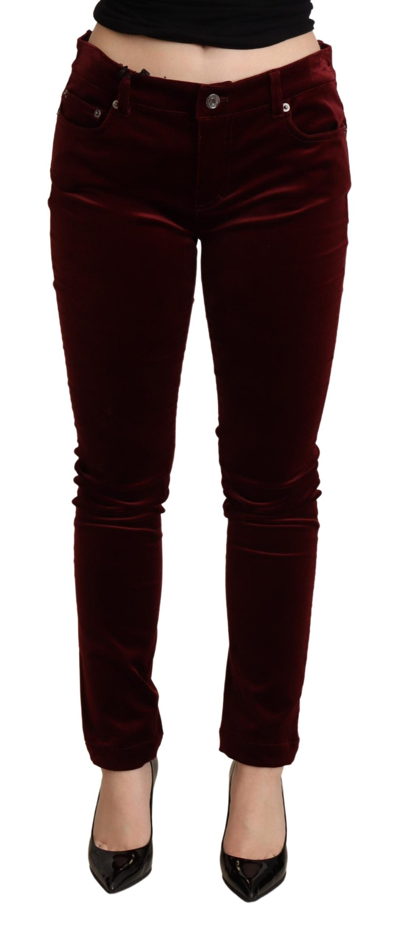 Shop Dolce & Gabbana Bordeaux Red Velvet Skinny Women's Trouser