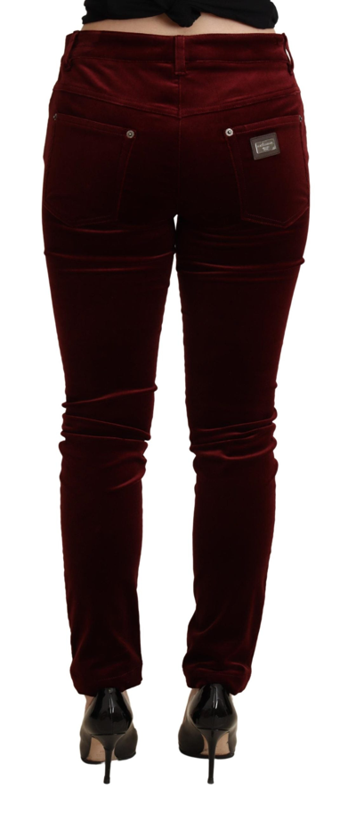 Shop Dolce & Gabbana Bordeaux Red Velvet Skinny Women's Trouser