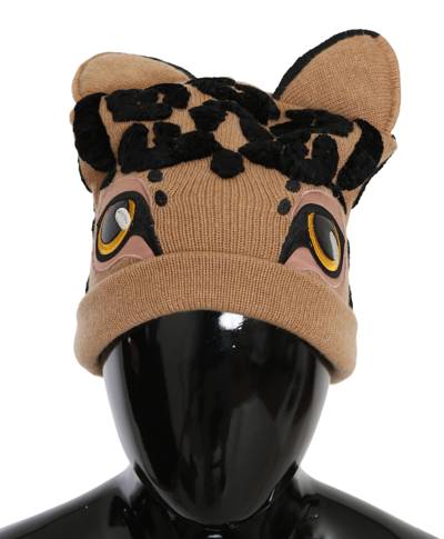 Shop Dolce & Gabbana Brown Cashmere Knitted Animal Design Beanie Women's Hat