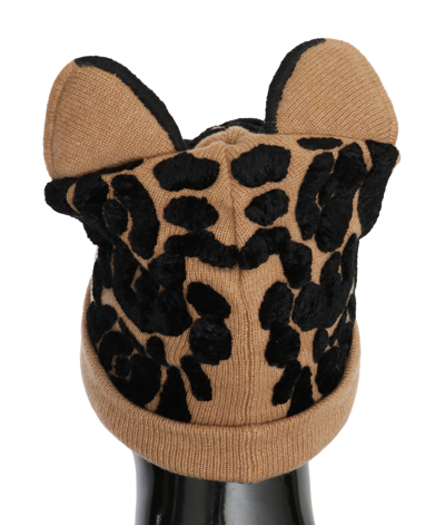Shop Dolce & Gabbana Brown Cashmere Knitted Animal Design Beanie Women's Hat