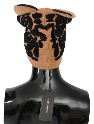 Shop Dolce & Gabbana Elegant Cashmere Blend Embroidered Women's Beanie In Brown