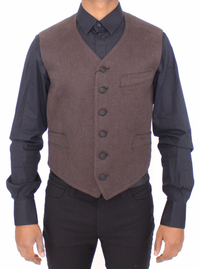 Shop Dolce & Gabbana Brown Cotton Blend Dress Vest Men's Gilet