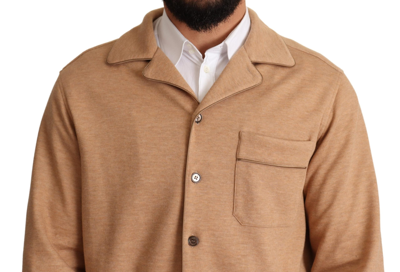 Dolce & Gabbana Brown Cotton Button Collared Coat Jacket In Light Blue