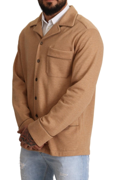 Dolce & Gabbana Brown Cotton Button Collared Coat Jacket In Light Blue