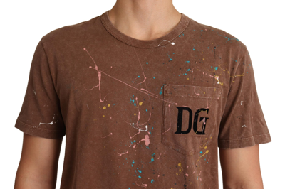 Shop Dolce & Gabbana Brown Cotton Paint Crewneck Men's T-shirt