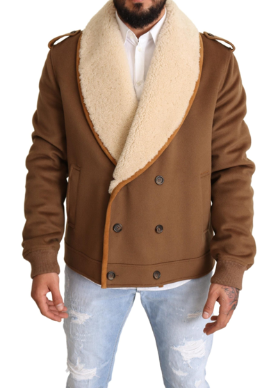 Shop Dolce & Gabbana Brown Double Breasted Shearling Coat Men's Jacket