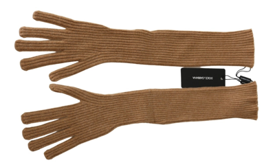 Shop Dolce & Gabbana Brown Elbow Length Mittens 100% Cashmere Women's Gloves