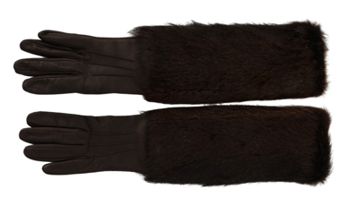 Shop Dolce & Gabbana Elegant Elbow Length Leather Women's Gloves In Brown