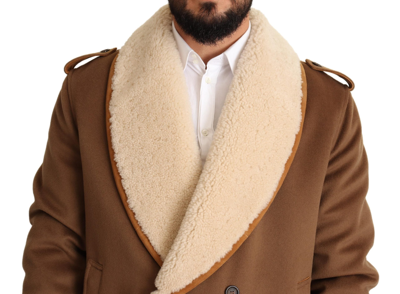 Shop Dolce & Gabbana Brown Double Breasted Shearling Coat Men's Jacket