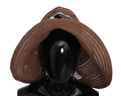 Shop Dolce & Gabbana Elegant Floppy Straw Hat With Floral Women's Accents In Brown