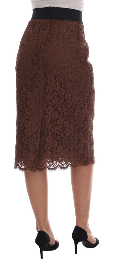 Shop Dolce & Gabbana Brown Floral Lace Pencil Women's Skirt