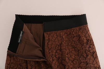 Shop Dolce & Gabbana Brown Floral Lace Pencil Women's Skirt