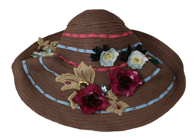 Shop Dolce & Gabbana Elegant Floppy Straw Hat With Floral Women's Accents In Brown