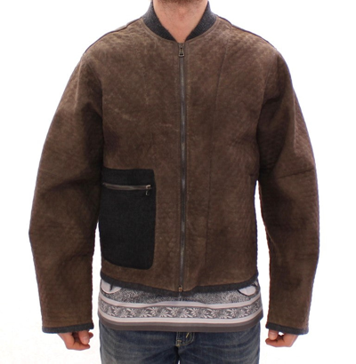 Shop Dolce & Gabbana Brown Gray Leather Jacket Men's Coat