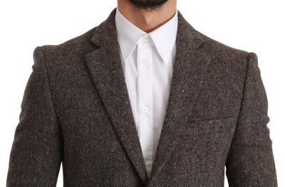 Shop Dolce & Gabbana Elegant Brown Slim Fit Wool Blend Men's Blazer