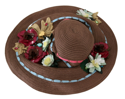 Shop Dolce & Gabbana Brown Knitted Straw Floral Women's Hat