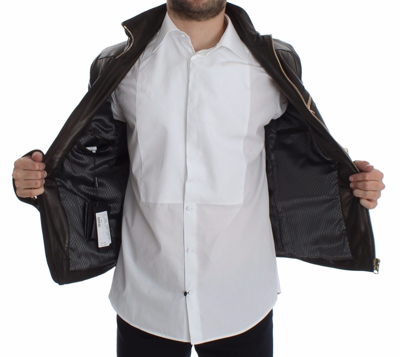 Shop Dolce & Gabbana Brown Lambskin Leather Zipper Men's Jacket