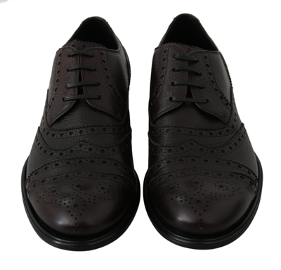 Shop Dolce & Gabbana Brown Leather Brogue Derby Dress Men's Shoes In Black