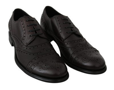 Shop Dolce & Gabbana Brown Leather Brogue Derby Dress Men's Shoes In Black