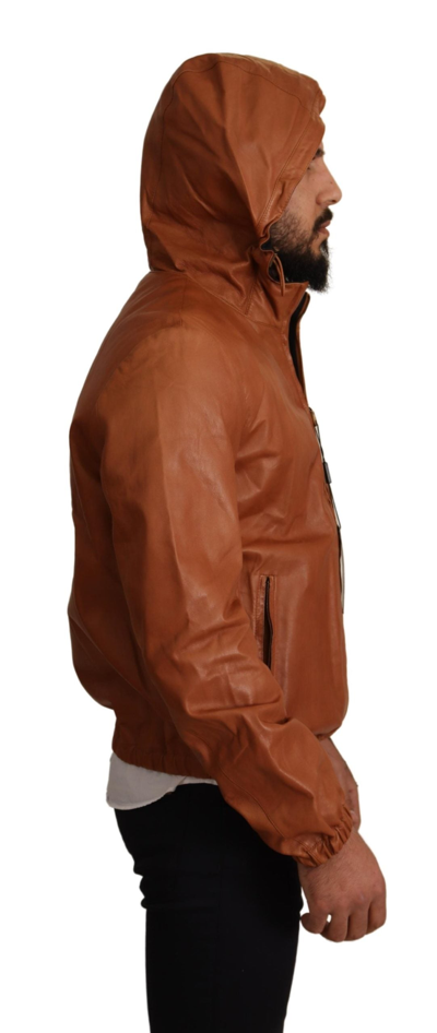 Shop Dolce & Gabbana Elegant Brown Leather Bomber Men's Jacket