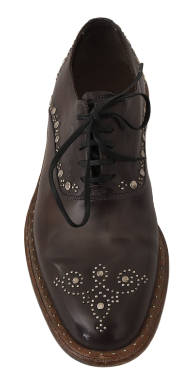 Shop Dolce & Gabbana Brown Leather Marsala Derby Studded Men's Shoes