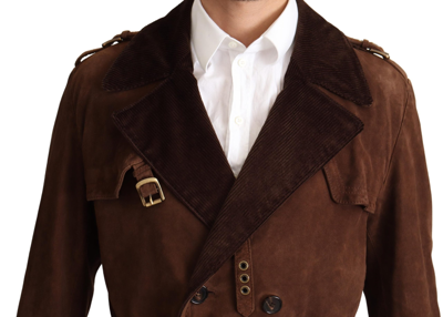 Shop Dolce & Gabbana Classic Brown Leather Trench Men's Coat