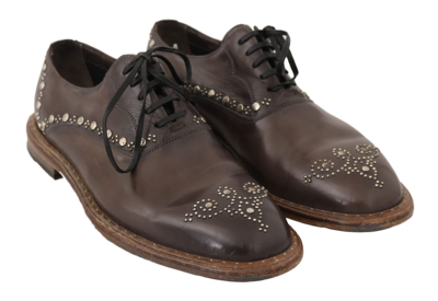 Shop Dolce & Gabbana Brown Leather Marsala Derby Studded Men's Shoes