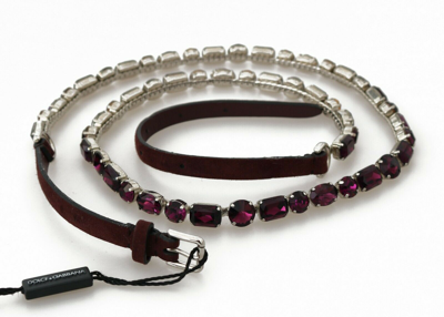 Shop Dolce & Gabbana Brown Leather Purple Crystal Chain Women's Belt