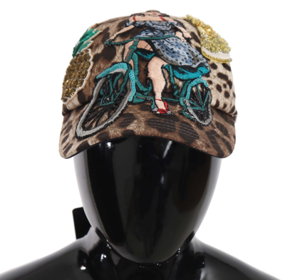 Shop Dolce & Gabbana Brown Leopard Sequin Sicily Applique Baseball Women's Hat