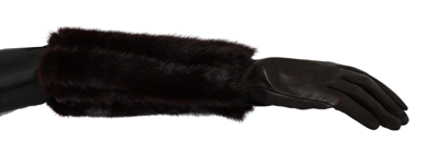Shop Dolce & Gabbana Brown Mid Arm Length Leather Fur Women's Gloves