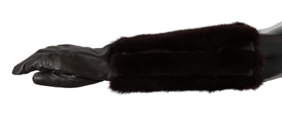 Shop Dolce & Gabbana Brown Mid Arm Length Leather Fur Women's Gloves