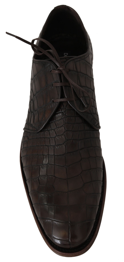 Shop Dolce & Gabbana Brown Patterned Leather Dress Derby Men's Shoes