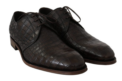 Shop Dolce & Gabbana Brown Patterned Leather Dress Derby Men's Shoes