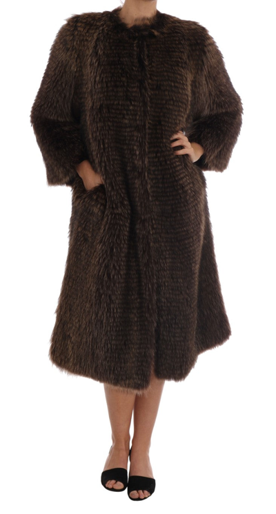 Shop Dolce & Gabbana Brown Raccoon Fur Coat Women's Jacket