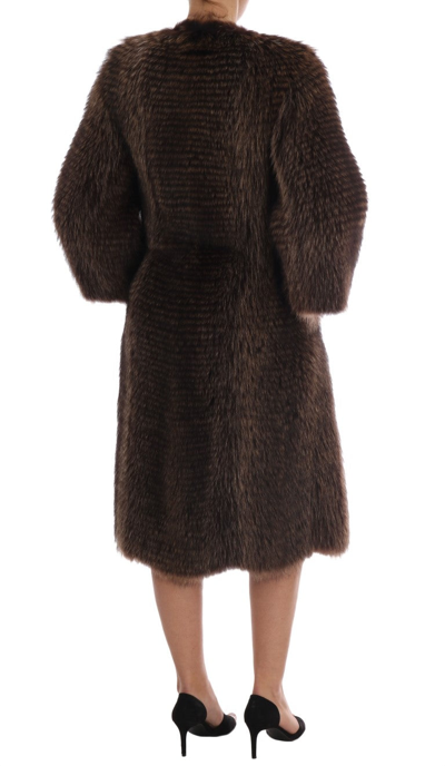 Shop Dolce & Gabbana Brown Raccoon Fur Coat Women's Jacket