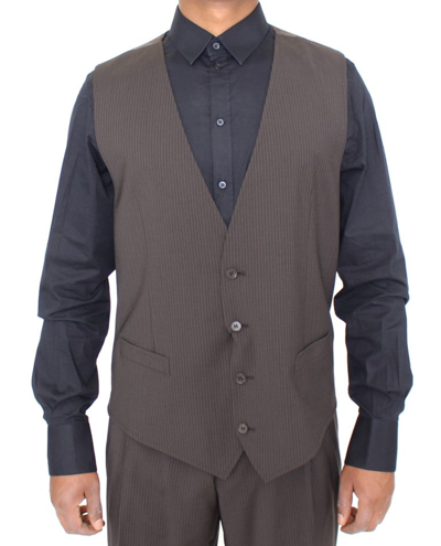 Shop Dolce & Gabbana Brown Striped Stretch Dress Men's Vest