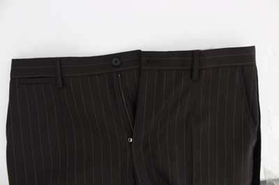 Shop Dolce & Gabbana Brown Striped Wool Slim 3 Piece Suit Men's Tuxedo