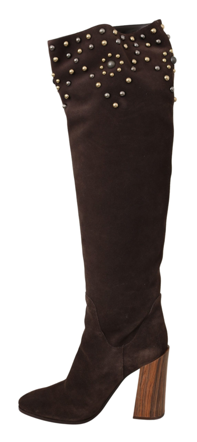 Shop Dolce & Gabbana Brown Suede Studded Knee High Shoes Women's Boots
