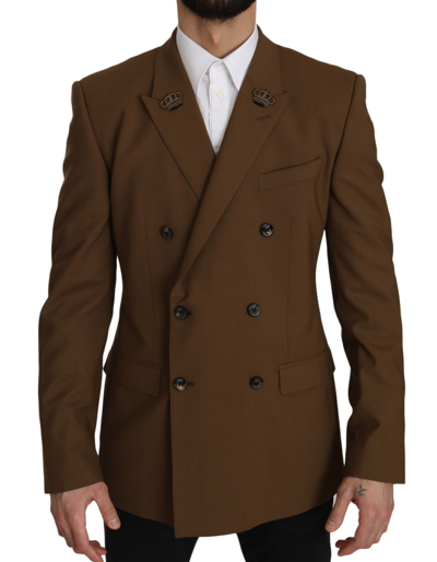 Shop Dolce & Gabbana Brown Wool Royal Crown Jacket Men's Blazer