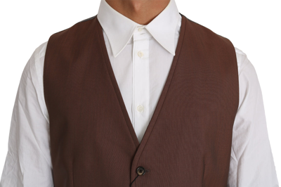 Shop Dolce & Gabbana Brown Wool Silk Waistcoat Men's Vest