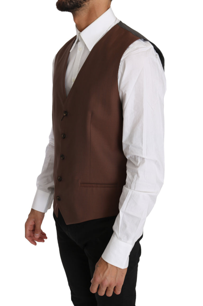 Shop Dolce & Gabbana Brown Wool Silk Waistcoat Men's Vest