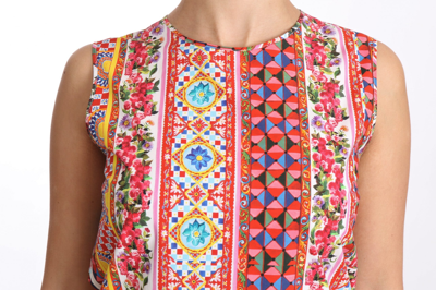 Shop Dolce & Gabbana Carretto Print Pure Cotton Tank Top Floral Women's Blouse In Multicolor