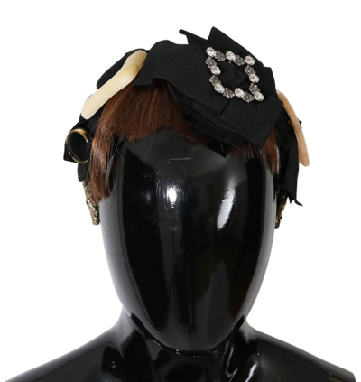 Shop Dolce & Gabbana Clear Crystal Brown Hair Women's Headband In Black